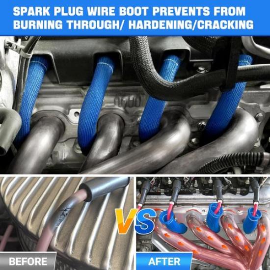 Header Boots 2500° Heat Shield Sleeve Wire Cover Wrap for 350 454 8PCS Blue