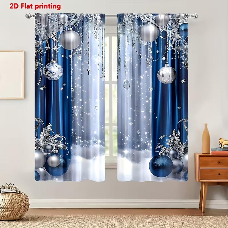 2D Christmas Winter Wonderland Backdrop Rustic Curtain with Xmas Tree, Santa Claus, Snow, and Moon Night Curtain Winter Holiday