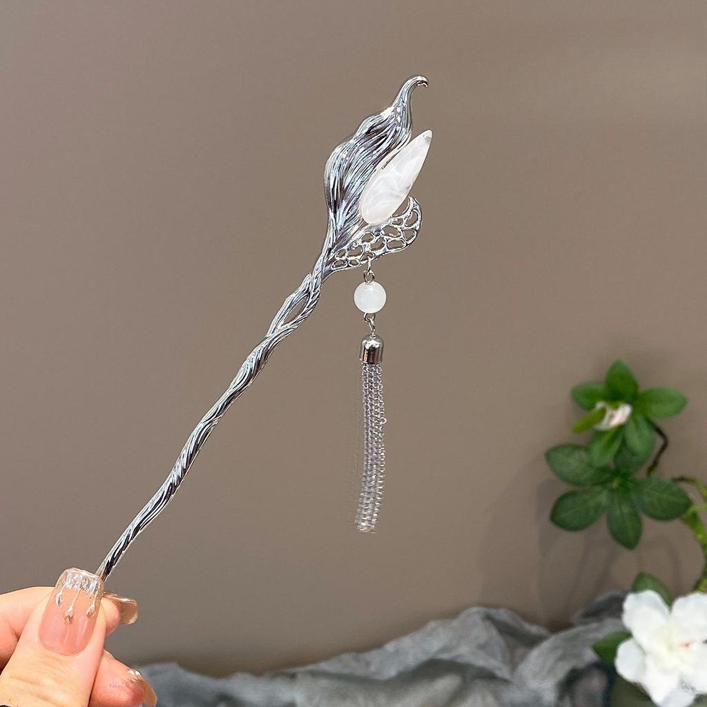 Elegante Haarklammer im chinesischen Stil mit Quaste, Haarstab für Frauen, Vintage-Metall, Hanfu, Mondstein-Quaste, Haarnadel, Haarschmuck