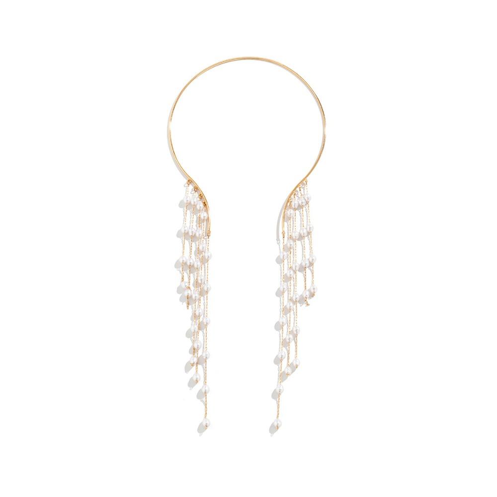 Imitation Pearl Long Tassel Star Necklace Chest Chain Open Torques Choker  Jewelry Gift