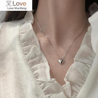 925 Sterling Sliver Love Necklace for Women Simple Heart Shaped Box Chain Female Niche Clavicle Chain Jewelry