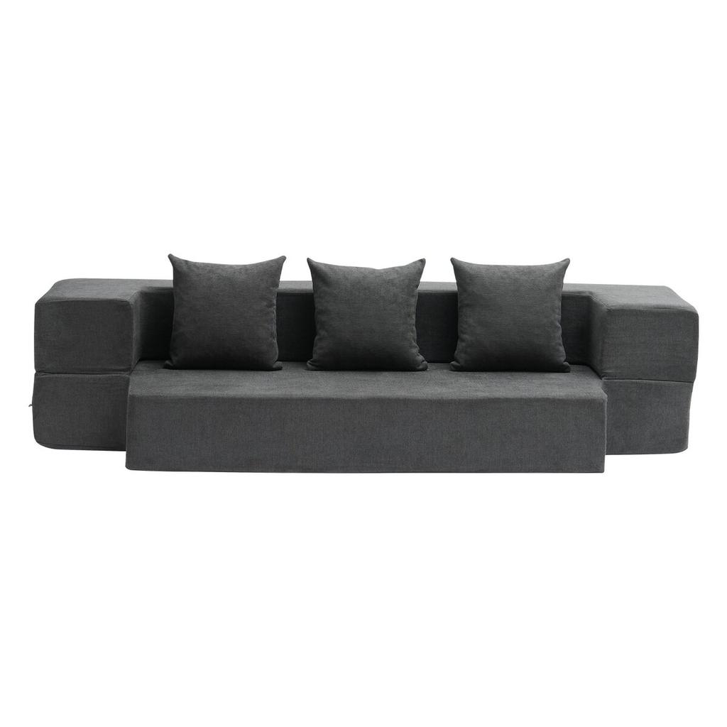 Folding Sofa Bed 3-in-1 Foldable Couch Bed with 3 Pillows Dark Grey Twin