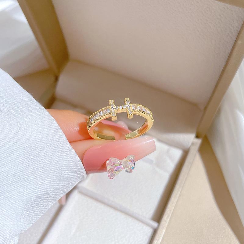 Anello Matrimoniale H in Oro Massiccio con Diamanti Completi Anello Aperto Regolabile Gioielli Semplici Anello Giapponese Anello per Coppia