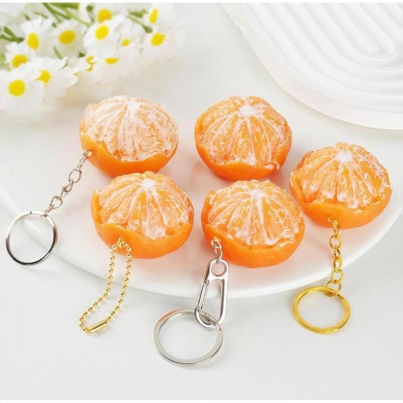 Simulated Peeled Tangerine Keychain Lifelike Design Sturdy Metal Clasp Bag Decor Key Holder Cute Gift For Fruit Lovers
