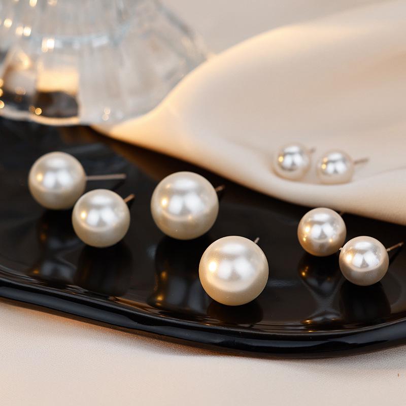 Perfectly Round Pearl Sterling Silver Stud Earrings with Colorful Retro Hong Kong Style and Big Light Bulb Design