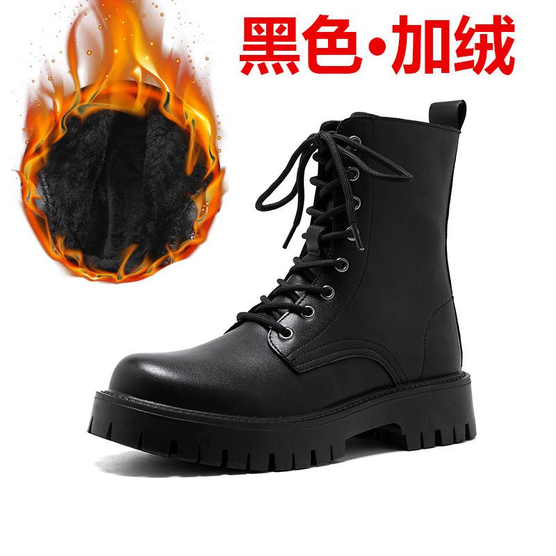 2025 autumn and winter new black high-top medium tube British style tooling round head men's thick-soled Martin boots 96118-M
