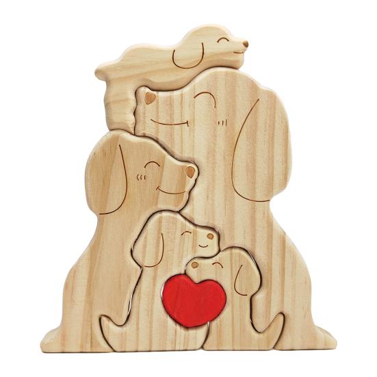 Wooden Dog Family Puzzle Loving Family Dog Jigsaw Puzzle with Red