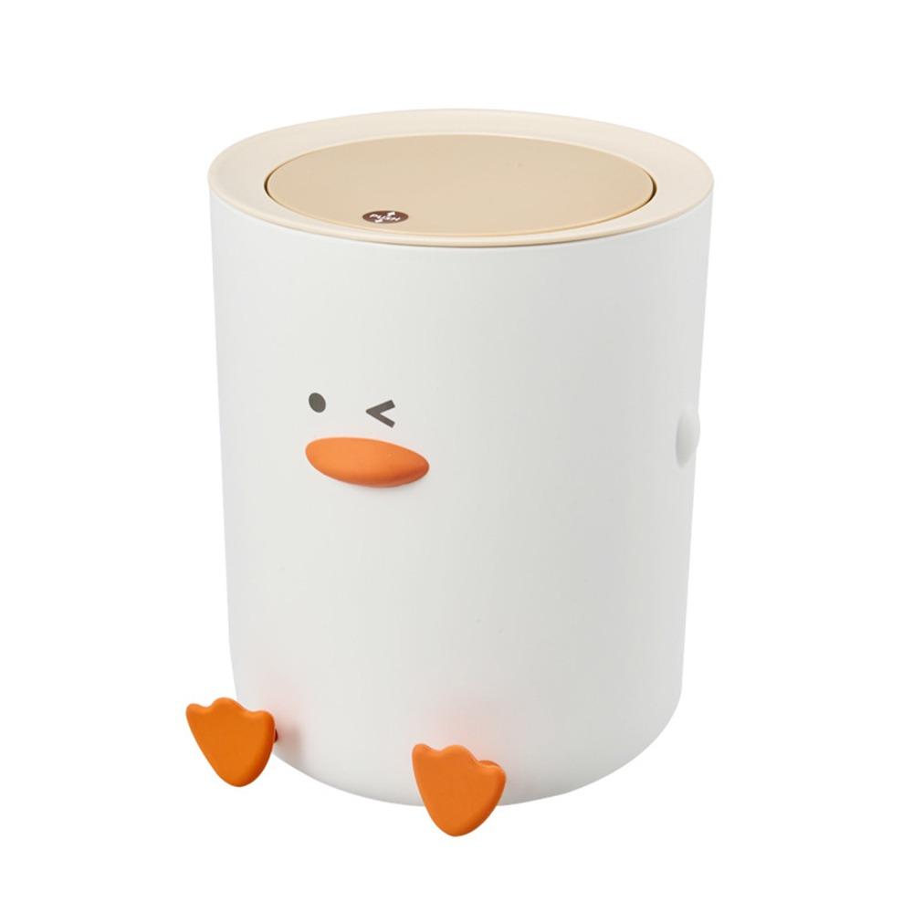 Modern Style Cartoon Duck Press Trash Can Funny Design with Lid Waste Bin White Plastic Wastebasket Office белый