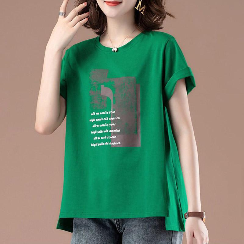 T-shirt damski letni duży rozmiar T-shirt miękki luźny z nadrukiem casualowy wygodny wkładany top