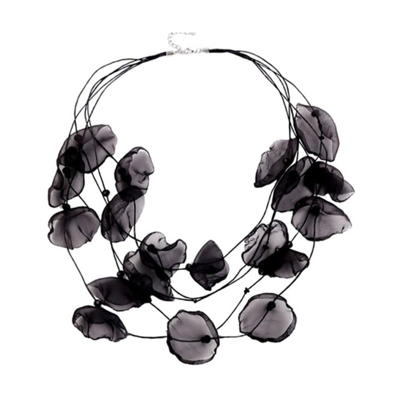 

Multilayer Fabric Petal Necklace Cloth Collar Flower Statement Choker Necklace for Women Exaggerated Flower Necklace