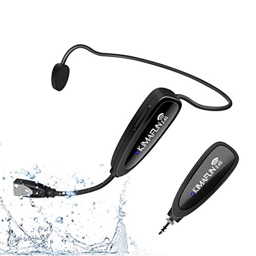 KIMAFUN 2.4G Wireless Waterproof Headset Microphone with 30m Transmission Range, Auto-Pairing, Ear-Hook Type, Transmitter and 3.5mm Stereo Plug Receiv
