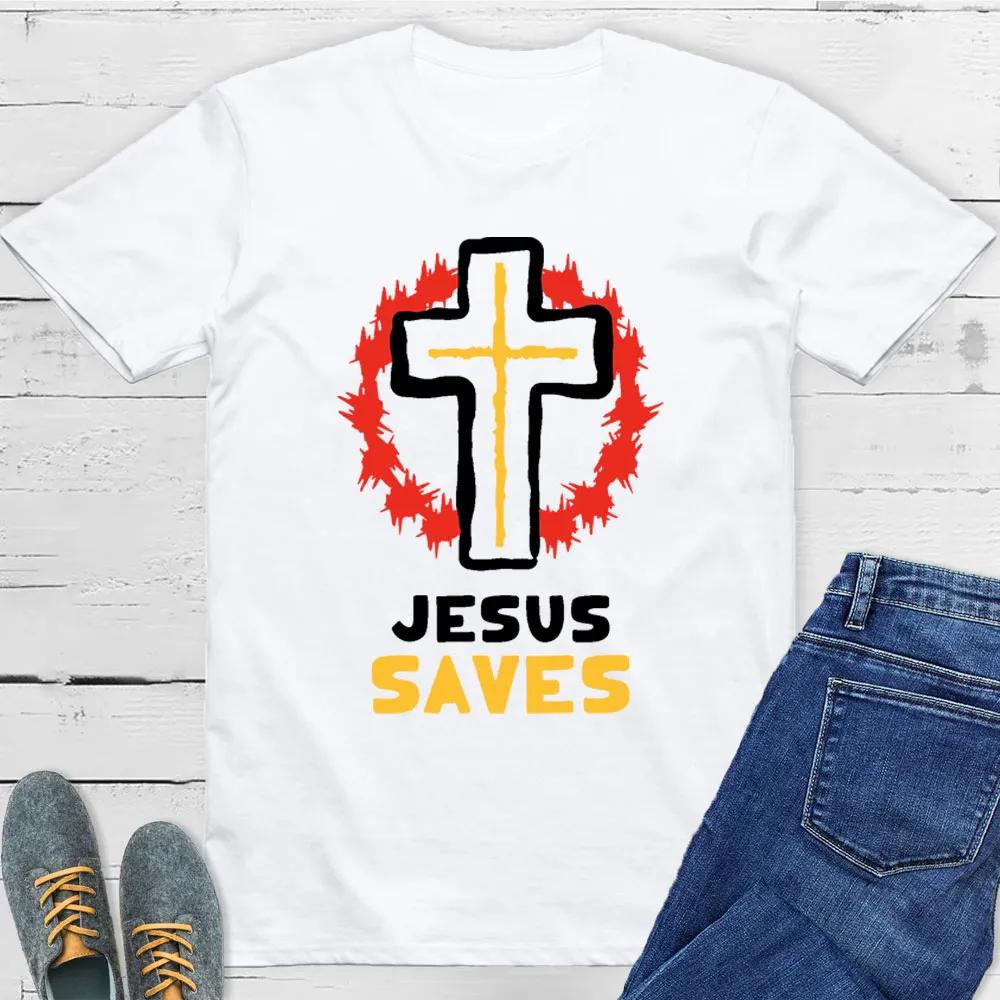 Jesus Saves TShirt Men Women Short Sleeve Cotton Tees Luxury Brand Shirt Oversize Tops Summer Blouse Mens Clothing
