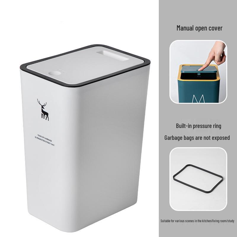 Press-Type Large Household Trash Can with Lid - Bathroom, Kitchen, Crevice Storage, Thickened Waste Paper Basket