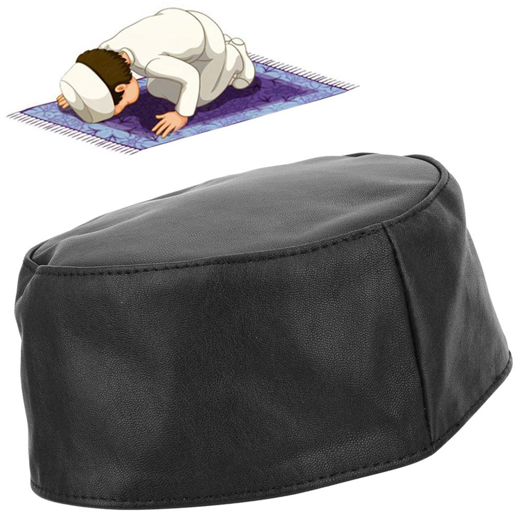 Muslim Prayer Hat Goat Leather Handsome Headscarf National Men Cap Clothes SuppliesBlack 60