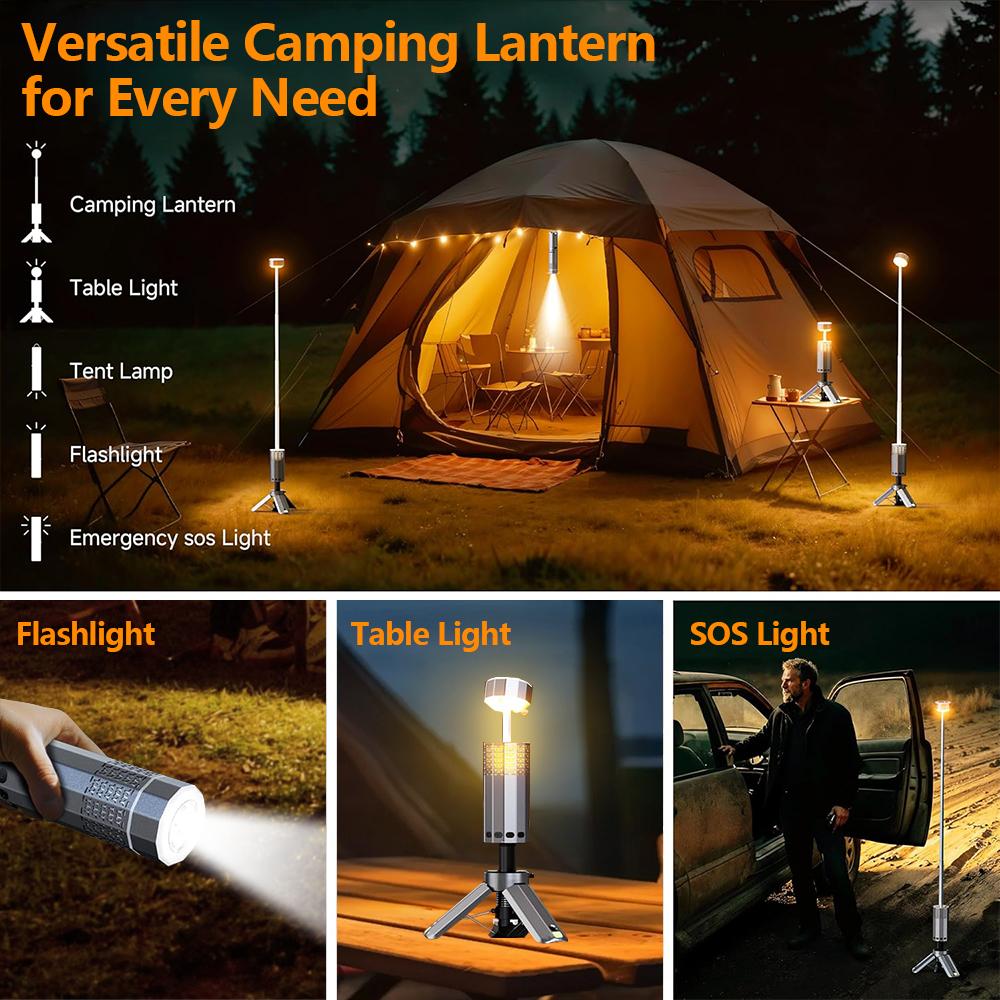 15600mAh Camping Lights Rechargeable Telescopic Portable Tent Magnetic Lantern Collapsible Flashlight Hiking Fishing Travel