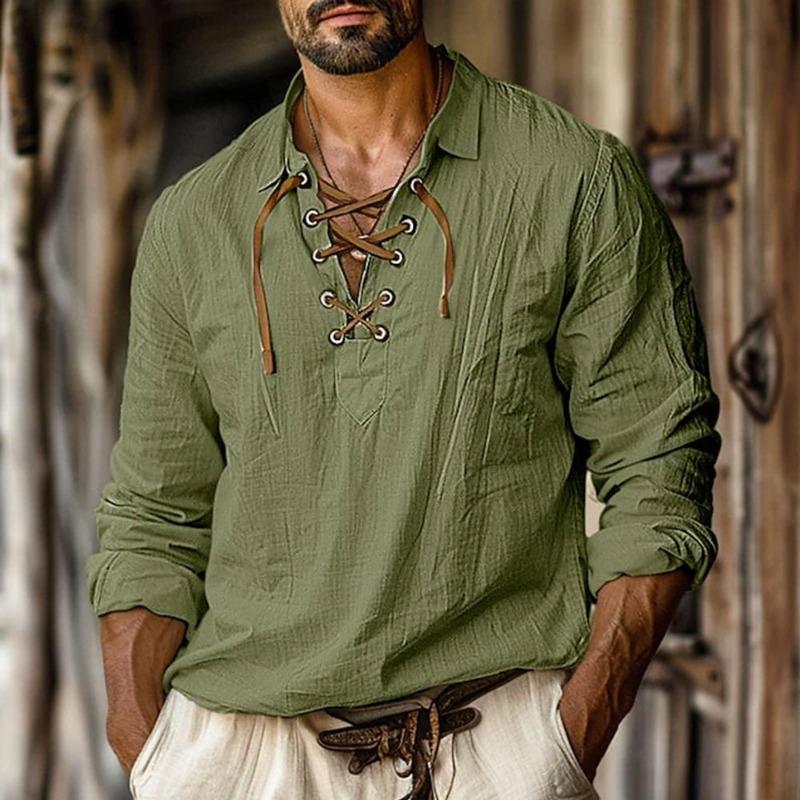 Lapel Drawstring Shirt Solid Color Loose Long Sleeve Shirt