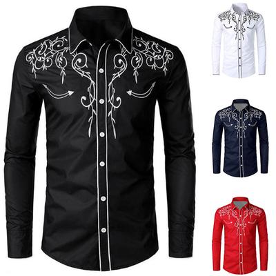 Autumn Winter Men Clothes Long Sleeve Print Shirt Men Business Casual Lapel Button Shirt Tops Micro-projectile 95% Polyester 5% Spandex