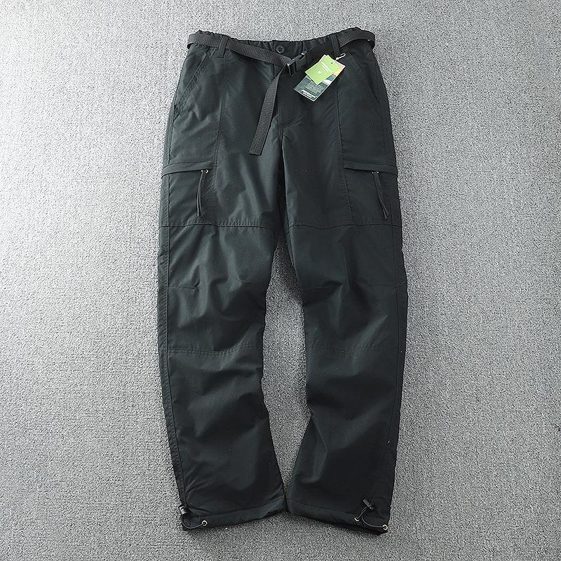 Men's Winter Casual Pants Windproof and Waterproof Outdoor Plus Velvet Soft Shell Pants Straight Multi-bag Tooling Men Gift Belt