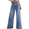 New Women's American Vintage High Waist Button Detail Straight Leg Wide Leg Jeans, Casual Streetwear Solid Color Denim Pants for Everyday Fashion