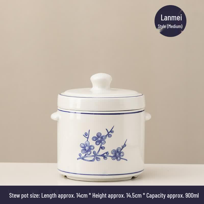 900ml Ceramic Double-Lid Water Stew Pot