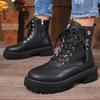 New Women Platform Boots Solid Color Lace Up Side Zipper Ankle Boots Winter Women Shoes Large Size Ladies' Shoes