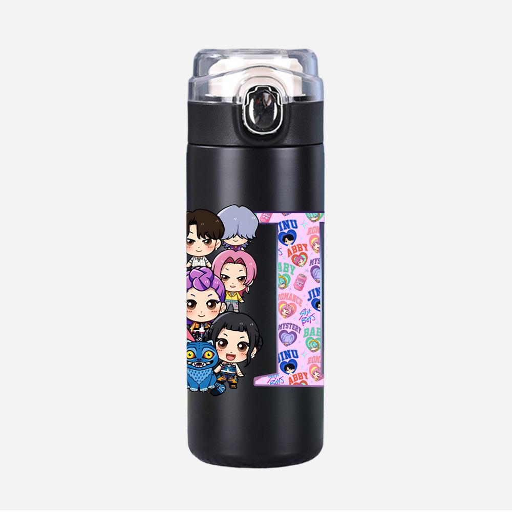 26 English Letter K-Pop Demon Hunters Printed 400Ml Water Bottle Thermos Cup Portable Stainless Steel Leak Proof Camping Water Cup Kid Gifts