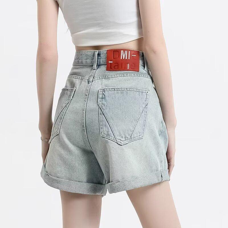 2024 Women's High Waist Slimming Rolled Edge Denim Shorts - Trendy European Style