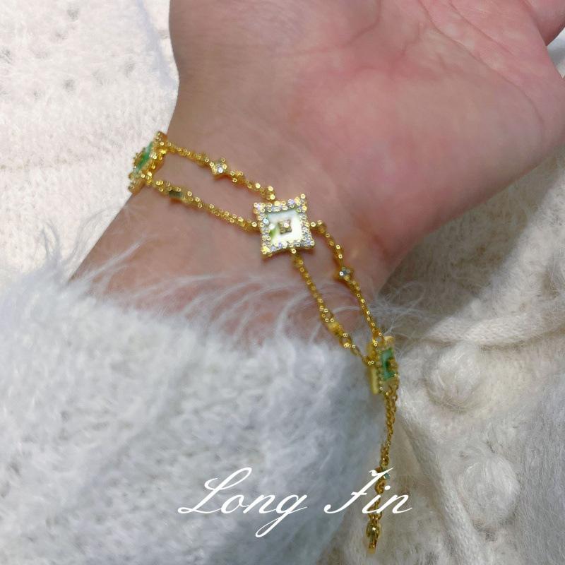 Shining Star Series Set Necklace Bracelet Earrings Fritillary Quadrangle Diamond High-End Jewelry Live Special For