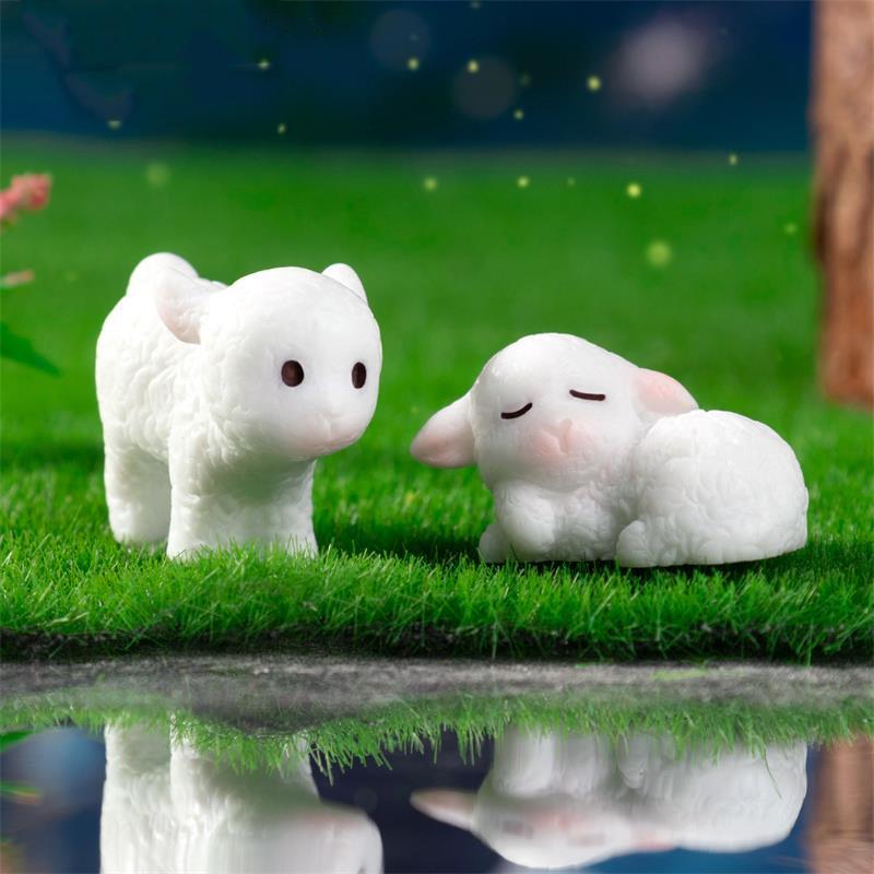 5Pcs/Bag Cute Mini Lamb Doll Resin Car Ornaments Micro Landscape Figurines Diy Accessory Home Decoration Dollhouse Toy Kids Gift