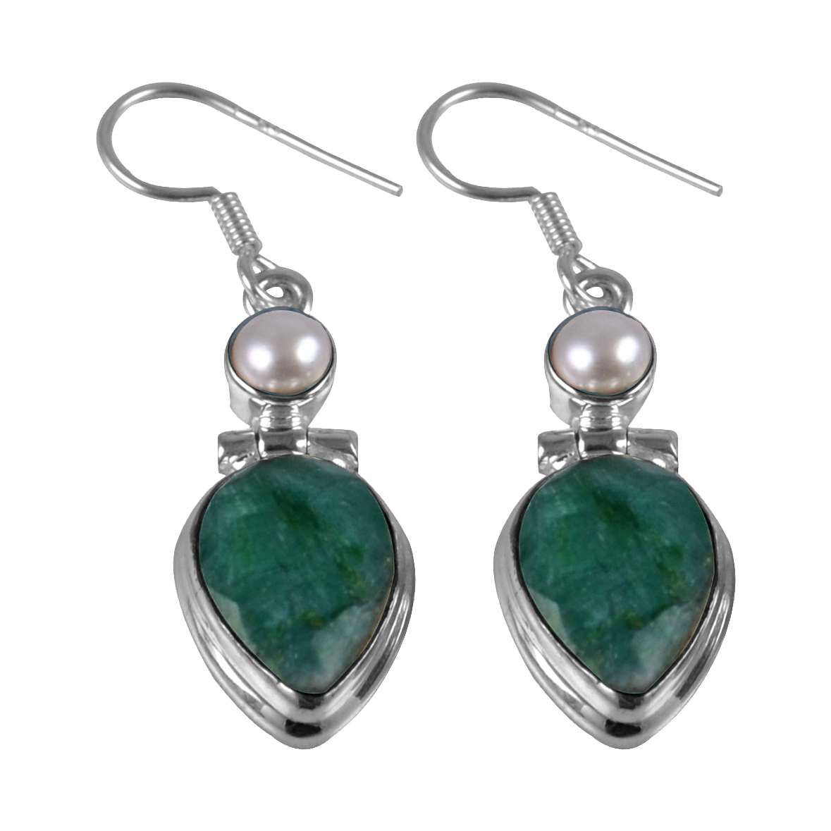 

Emerald, Pearl Gemstone Earrings Solid 925 Sterling Silver Handmade Earrings Jewelry Gift For Women And Girls E-1878