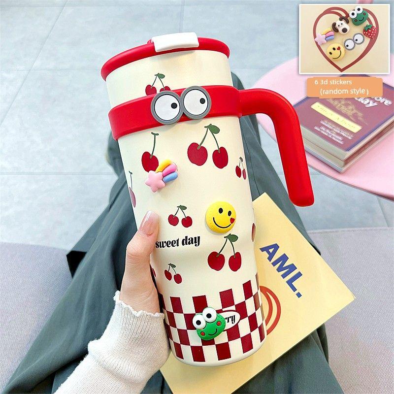 German Canim Kalse [Cartoon Drinking Cup] Good-looking Large Capacity Vacuum Cup Women's Double Drink Straw Cup