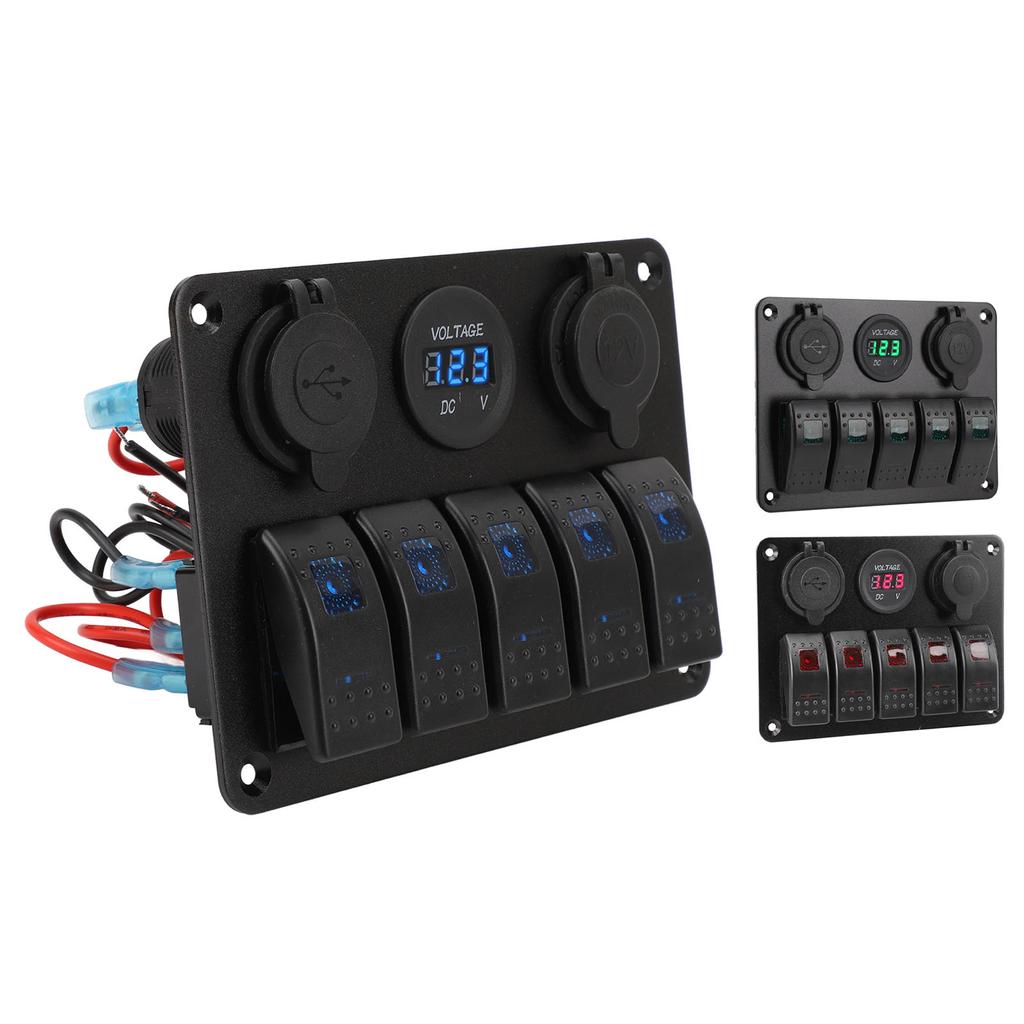 Schalttafel DC 12 bis 24 V 5-Gang Aluminiumlegierung IP65 Wasserdicht Vorverdrahtete Wippschaltertafel mit