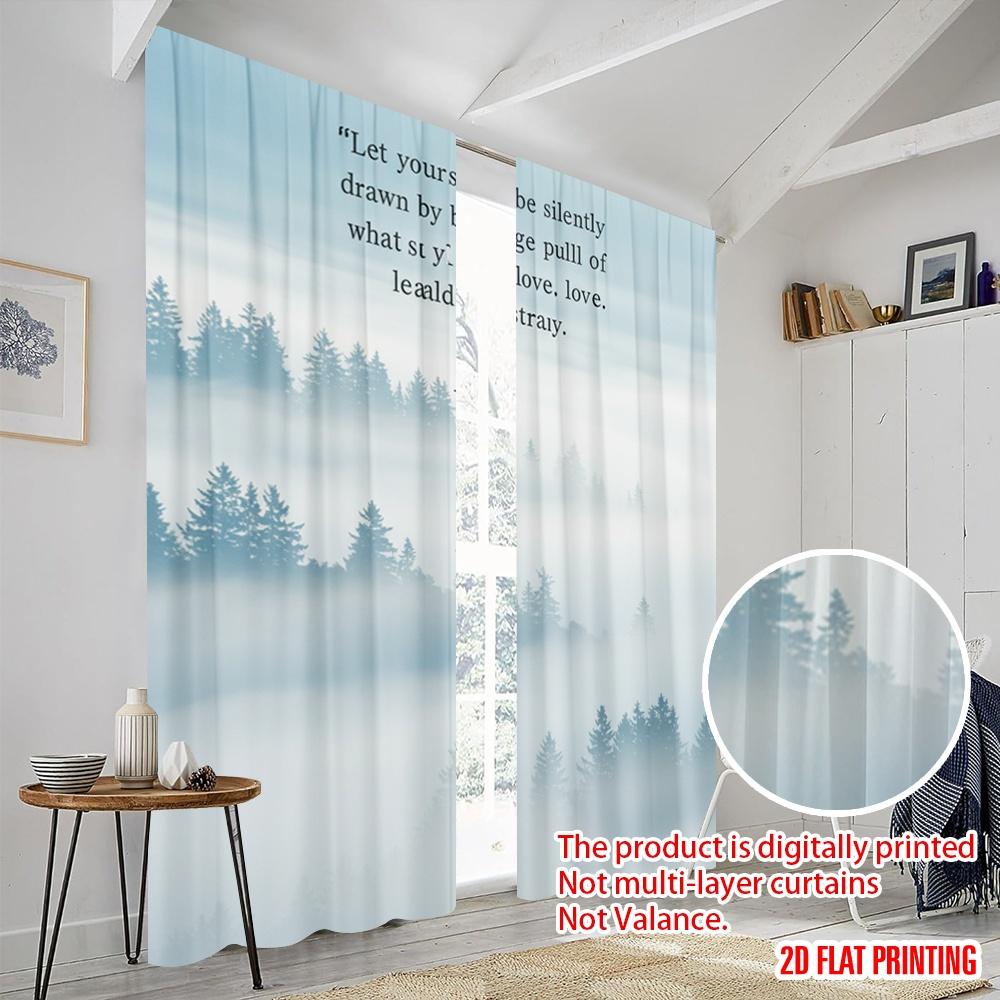2pcs 2D Flat Printing Curtains Misty Pine Forest Fabric Without Electricity Birthday Party Use for Entryway Room Parties