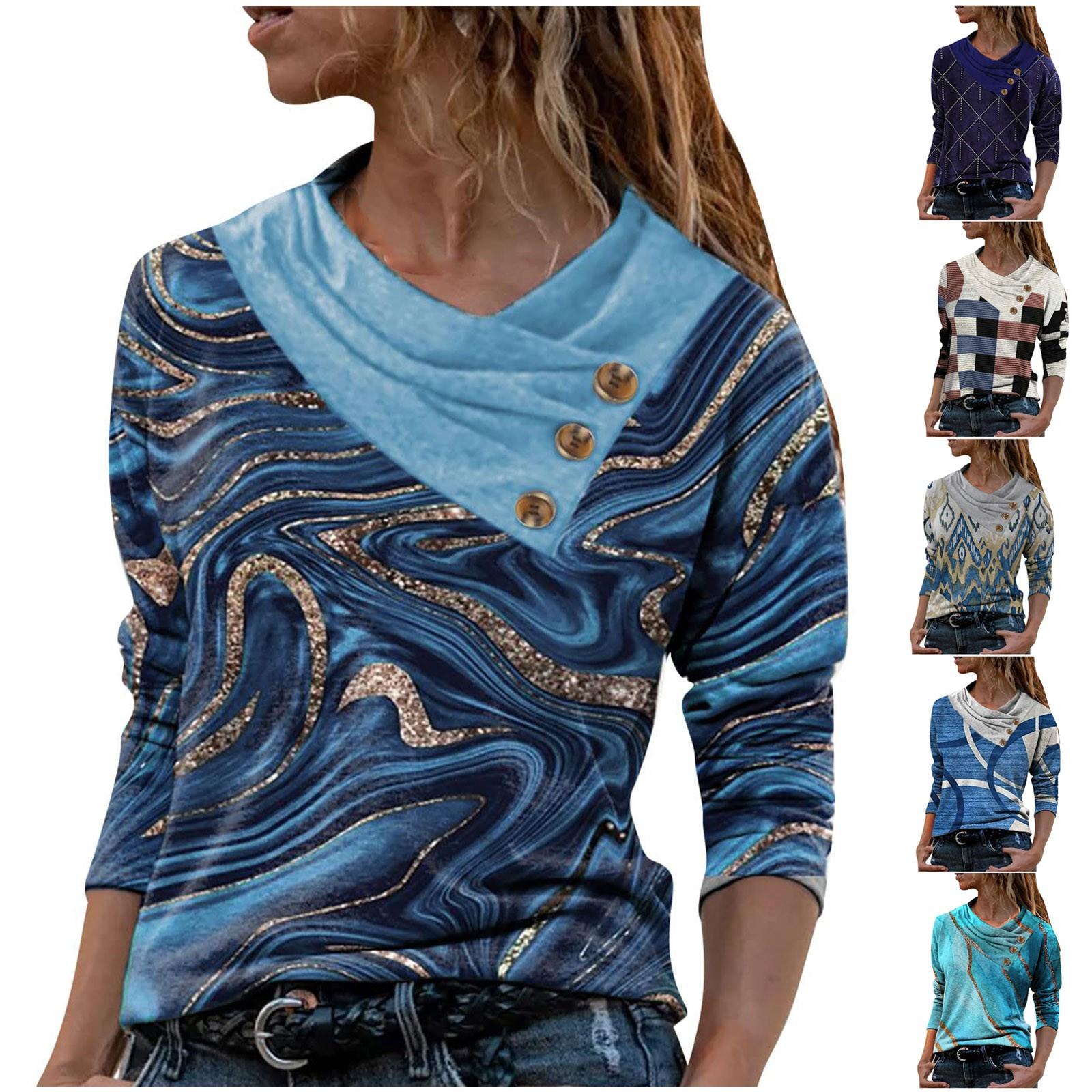 

Женские топы, повседневные рубашки с длинными рукавами и пуговицами на шее, модные лоскутные блузки с винтажным принтом, футболки