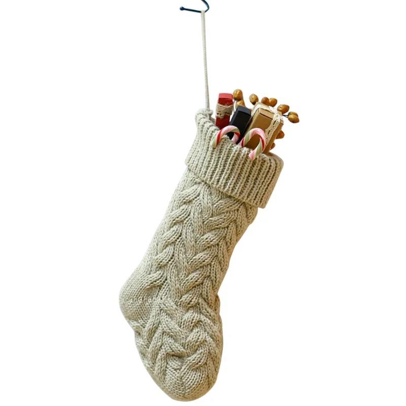 1pc Christmas Knitted Stockings Festival Gift Bag Fireplace Xmas Tree Hanging Ornaments Decor Red White Christmas Sock