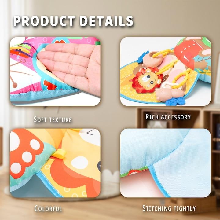 SHEFEITE Baby Activity Gym with Toys and Sounds, Fox Pattern, Multicolor, Early Learning Play Mat for Infants