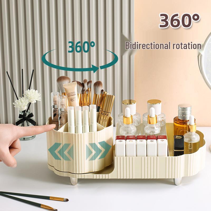 Rotating Cosmetic Organizer: Large Capacity Desk Storage & Lipstick Holder with Brush Compartments.