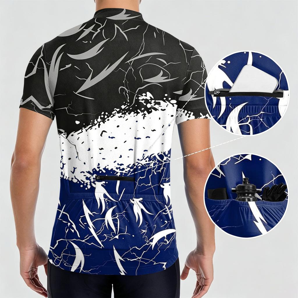Men Crew Neck Printed Zipper Breathable Quick Dry Short Sleeve Cycling Jersey Lightweight Comfortable Fit Top