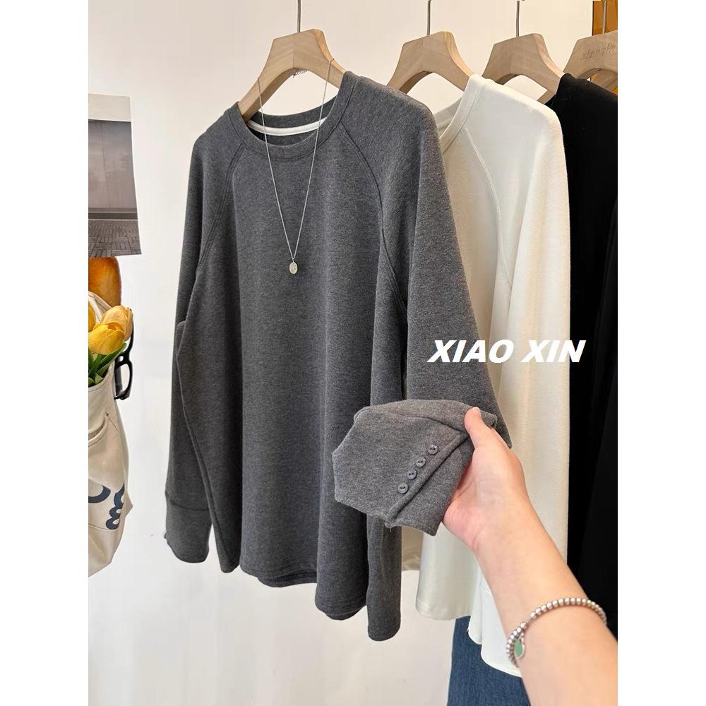Plus Size Patchwork Cuff Thermal Long Sleeve Women's Loose Top