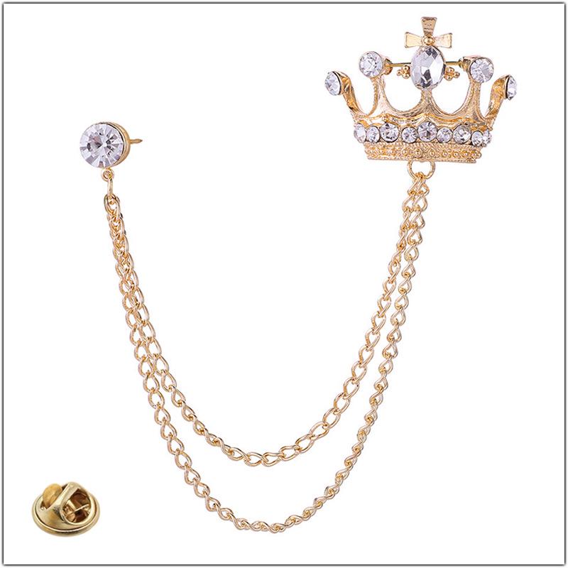 Silver Crown Brooch with Crystal Rhinestones and Double Layer Tassel