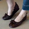 Fashion Red Bow Pleated Design Brand Ballet Flat Shoes Women Retro Round Toe Shallow Mary Jane Shoes Comfortable Moccasin Casual Shoes