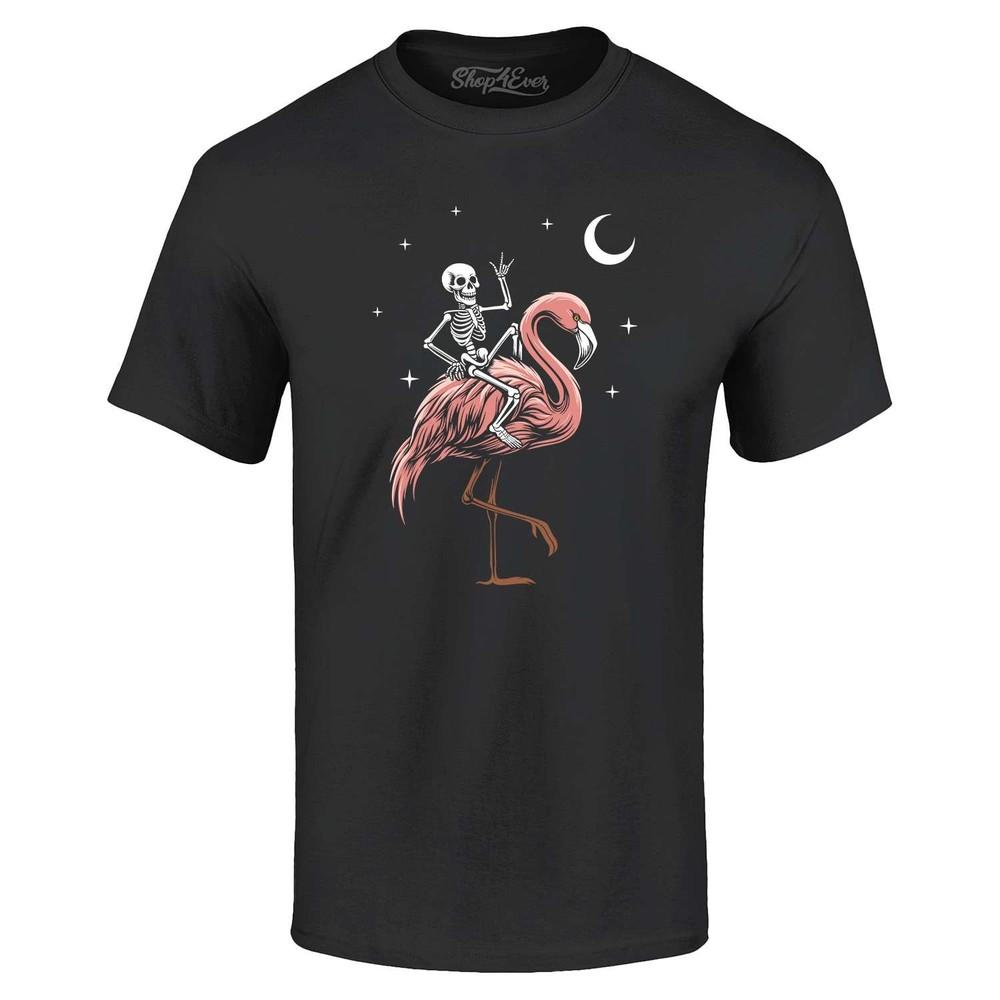 Skeleton Riding a Pink Flamingo T-shirt Funny Cute Halloween Shirt