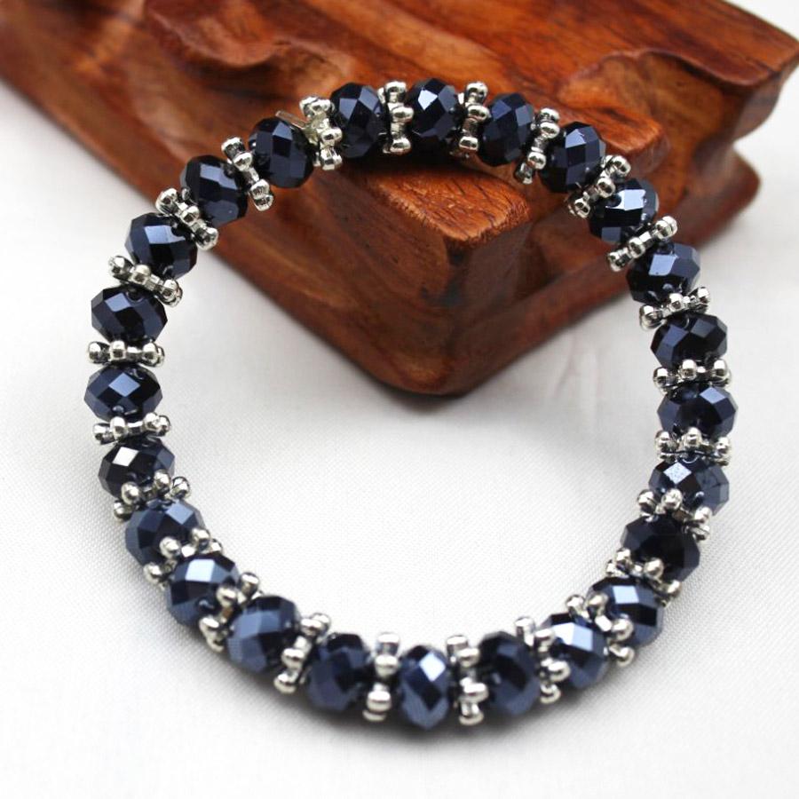 Handmade Women 8mm AB Colorful Glass Crystal Rhinestone Beaded Round Beads Petal Stretch Bracelet Bangle Wrap  Jewelry