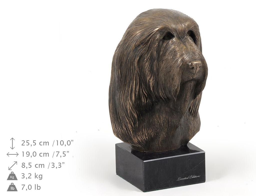 Bearded Collie, Highland Collie, Mountain Collie - Dog statue, bust on stone base, sculpture, trophy for dog show by Art-Dog brand