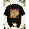 Men's  Funny Cat Printed T-Shirt, Black Crew Neck Short-Sleeve Top with "Cat Scratching & Biting Hand" Fun Illustration, Japanese Horror Anime T-Shirt