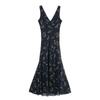 2025 Spring/Summer Women's Slimming Floral Silk V-Neck Sleeveless Dress