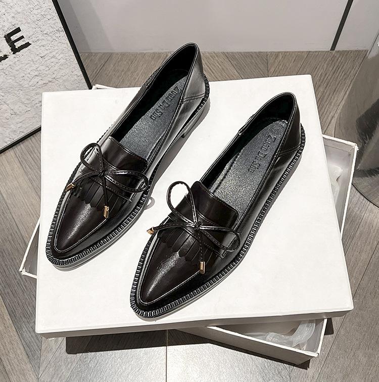 Mocassins rétro pour femmes à semelles épaisses et bout pointu en cuir, Plus velours, Tailles 41-43