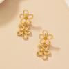 Hollow Double Flower Drop Earrings Korean Design Fashion Minimalist Gold Color Ear Hip Hop Jewelry Gift