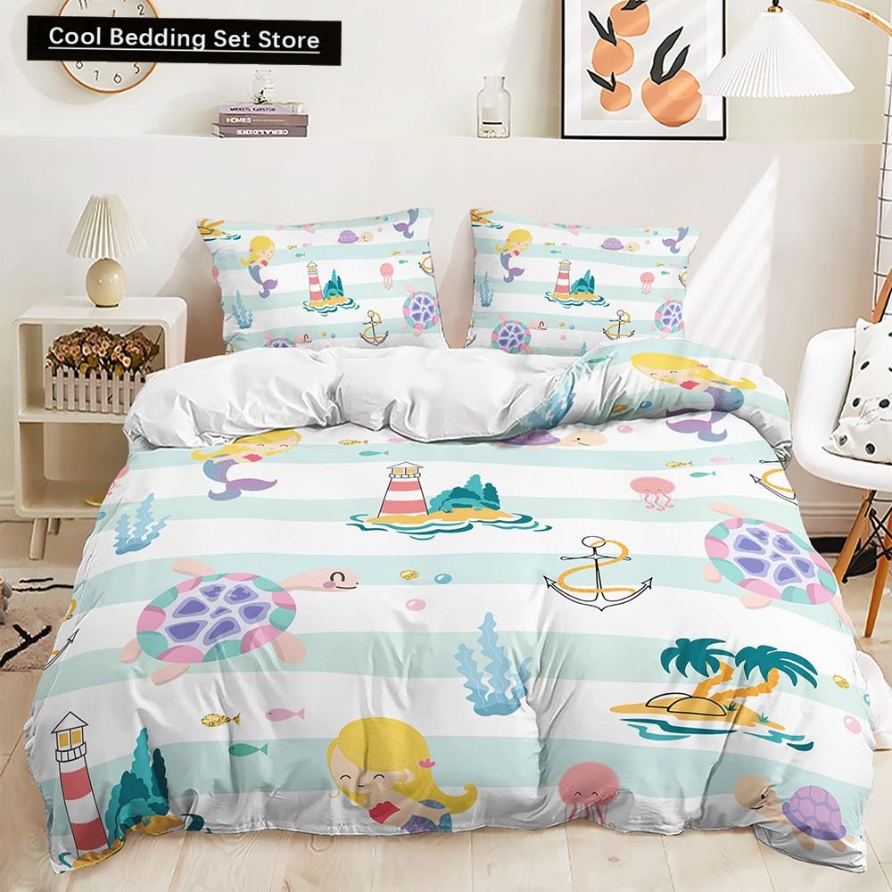 

Красивый комплект постельного белья Rainbow Mermaid, комплект пододеяльника из полиэстера, односпальный комплект, двуспальный комплект одеяла Queen, комплект постельного белья для девочек и женщин EU single(135x200cm)