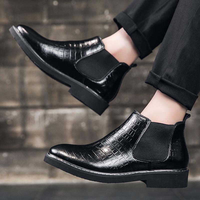 Herren Chelsea Boots Herbst und Winter High-Top Freizeitschuhe Übergröße Herrenschuhe Leder High-End Innenhöhe Erhöhung